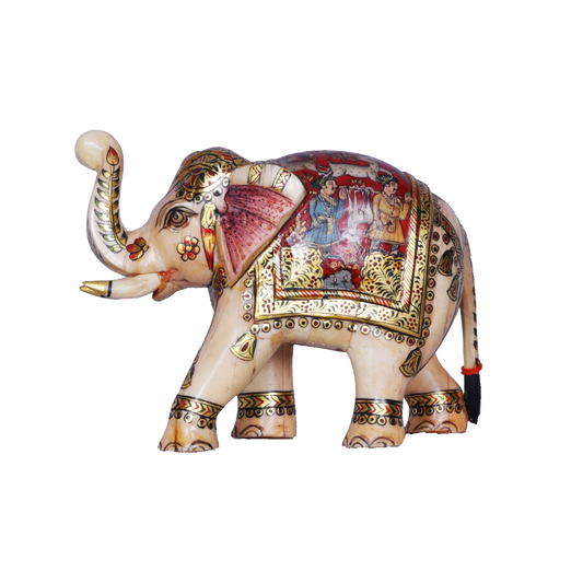 Bright Camel Bone Trunk-Up Elephant with Howdah