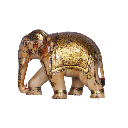 Hand-Carved Camel Bone Trunk-Up Elephant