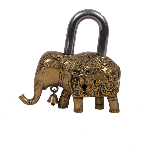 Antique Brass Elephant Padlock with Key