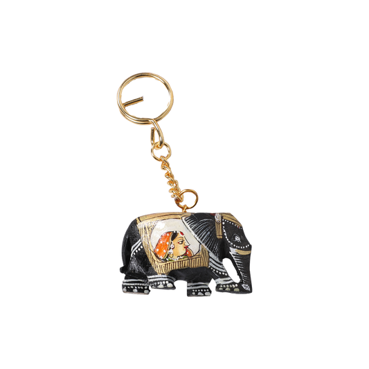 Black Painted Wood Elephant Keychain Set
