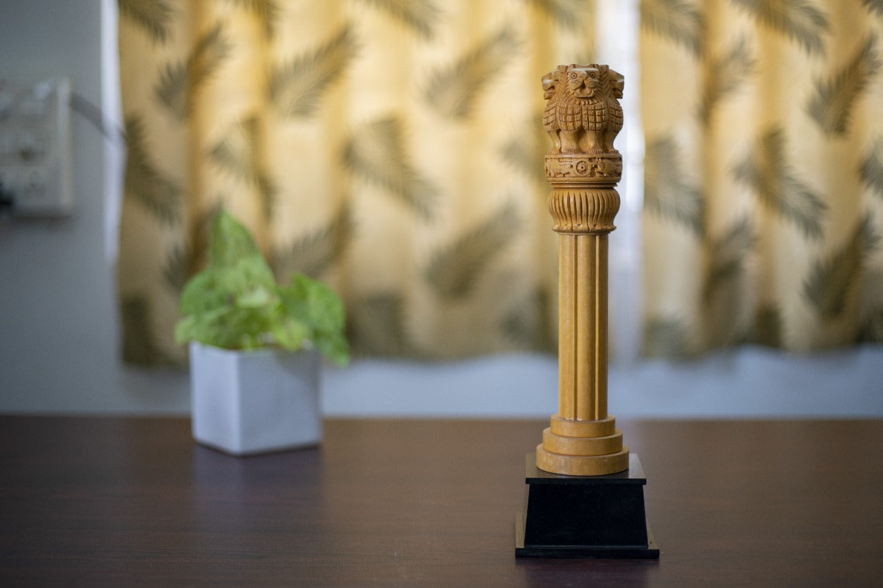 Hand Crafted Wooden Ashoka Pillar with Base