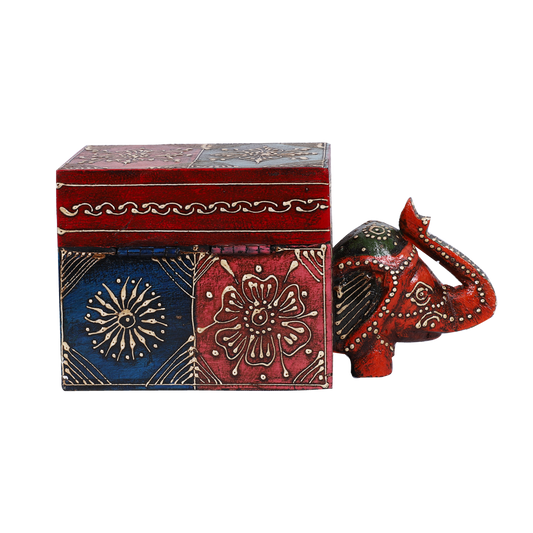 Elegant Wooden Trunk-Up Elephant Jewelry Box