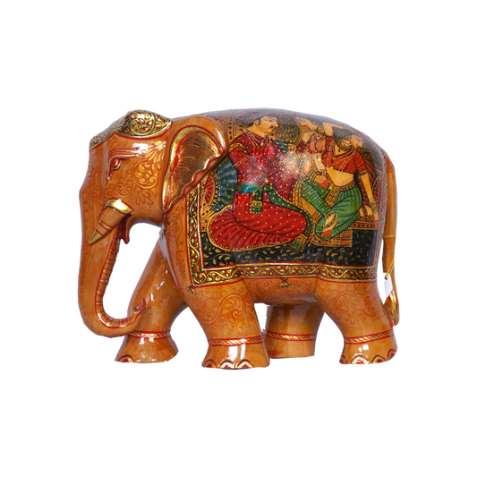 Amorous Dark Teak Painted Elephant