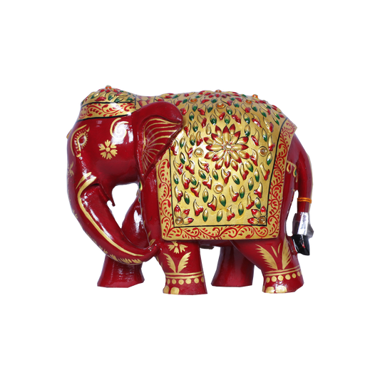 Majestic Painted Wooden Elephant Figurine