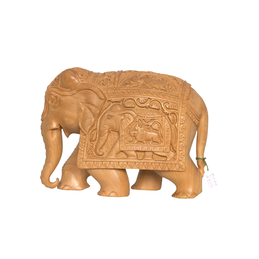 Majestic Teak Wood Trunk-Down Elephant