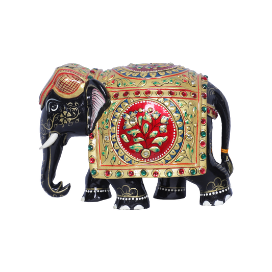 Majestic Painted Wooden Elephant Figurine