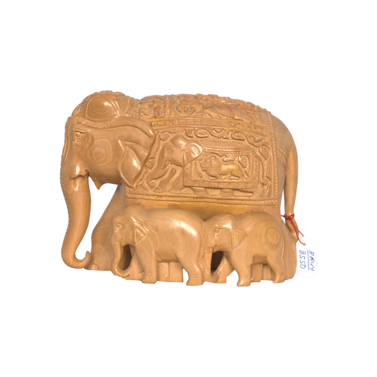 Wooden Elephant Family Sculpture
