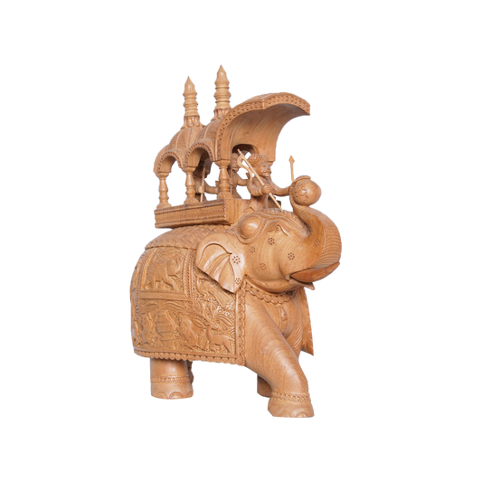 Medium Carved Wooden Ambari Elephant