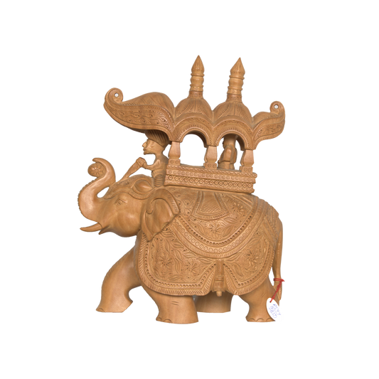 Finely Carved Round Wooden Ambari Elephant