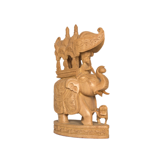 Finely Carved Wooden Ambari Elephant with Base