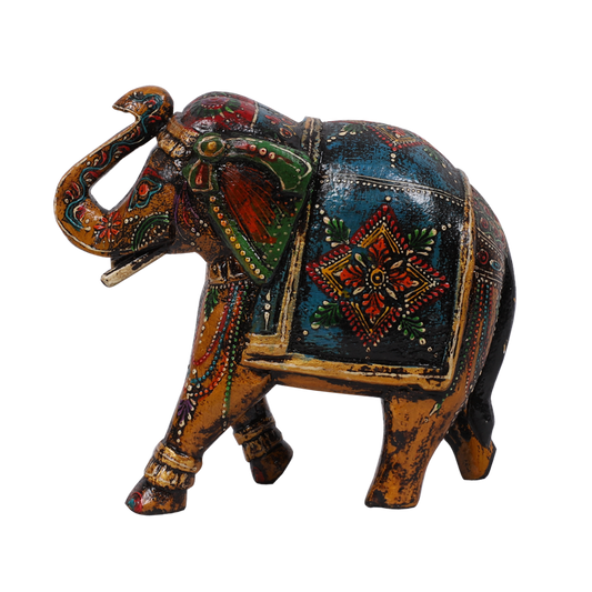 Multicoloured Wooden Trunk-Up Elephant