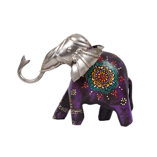 Nicely Carved Wood and Metal Elephant