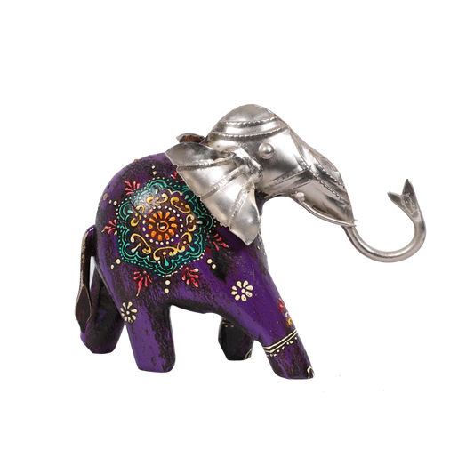 Nicely Carved Wood and Metal Elephant