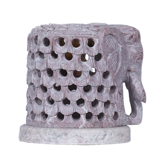 Cylindrical Stone Elephant with Jaali Work