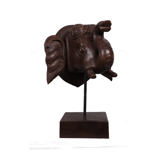 Upward Trunk Wooden Elephant Mask with Stand
