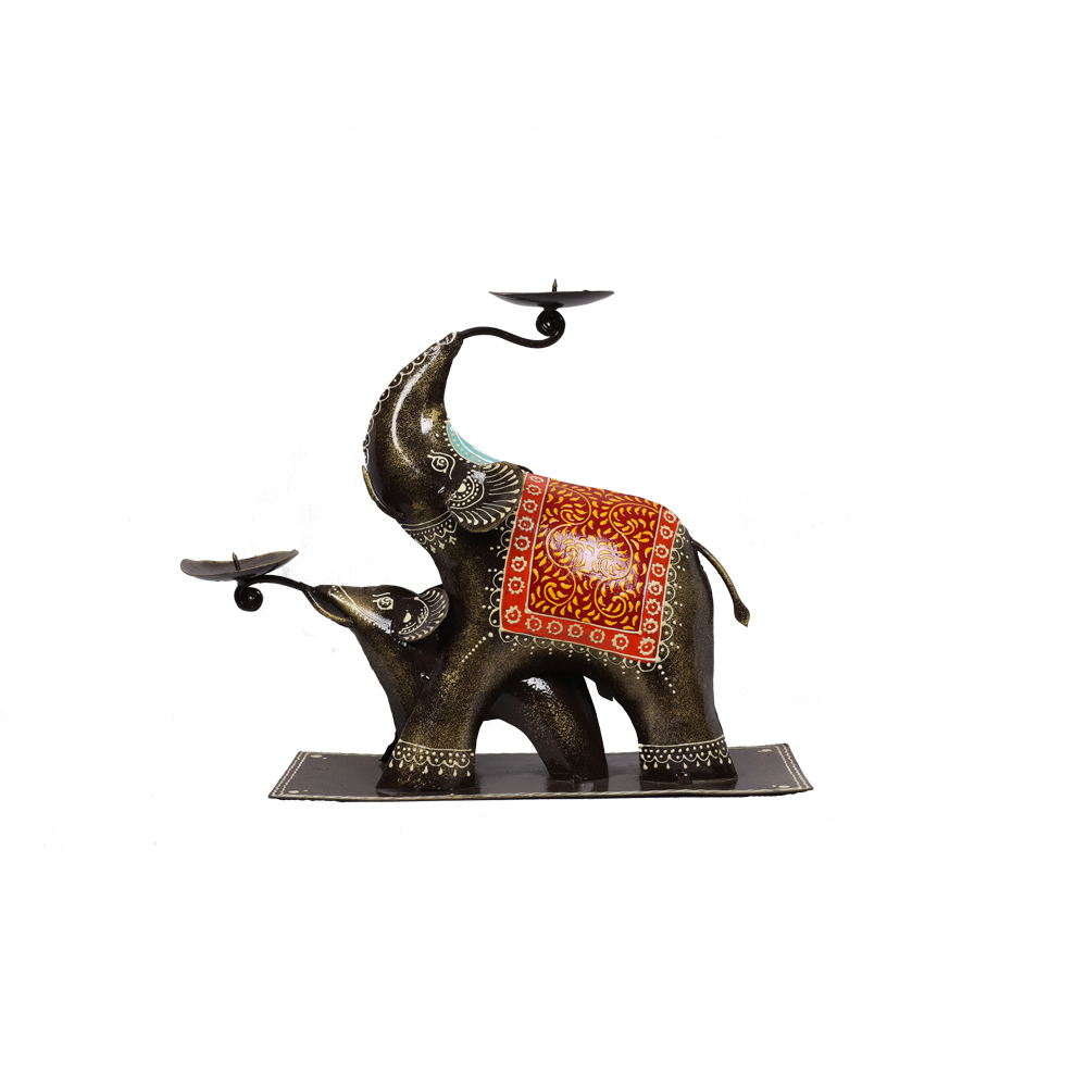 Traditional Iron Elephant Deepa Stand