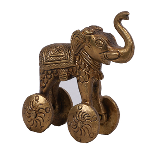 Carved Brass Elephant on Wheels