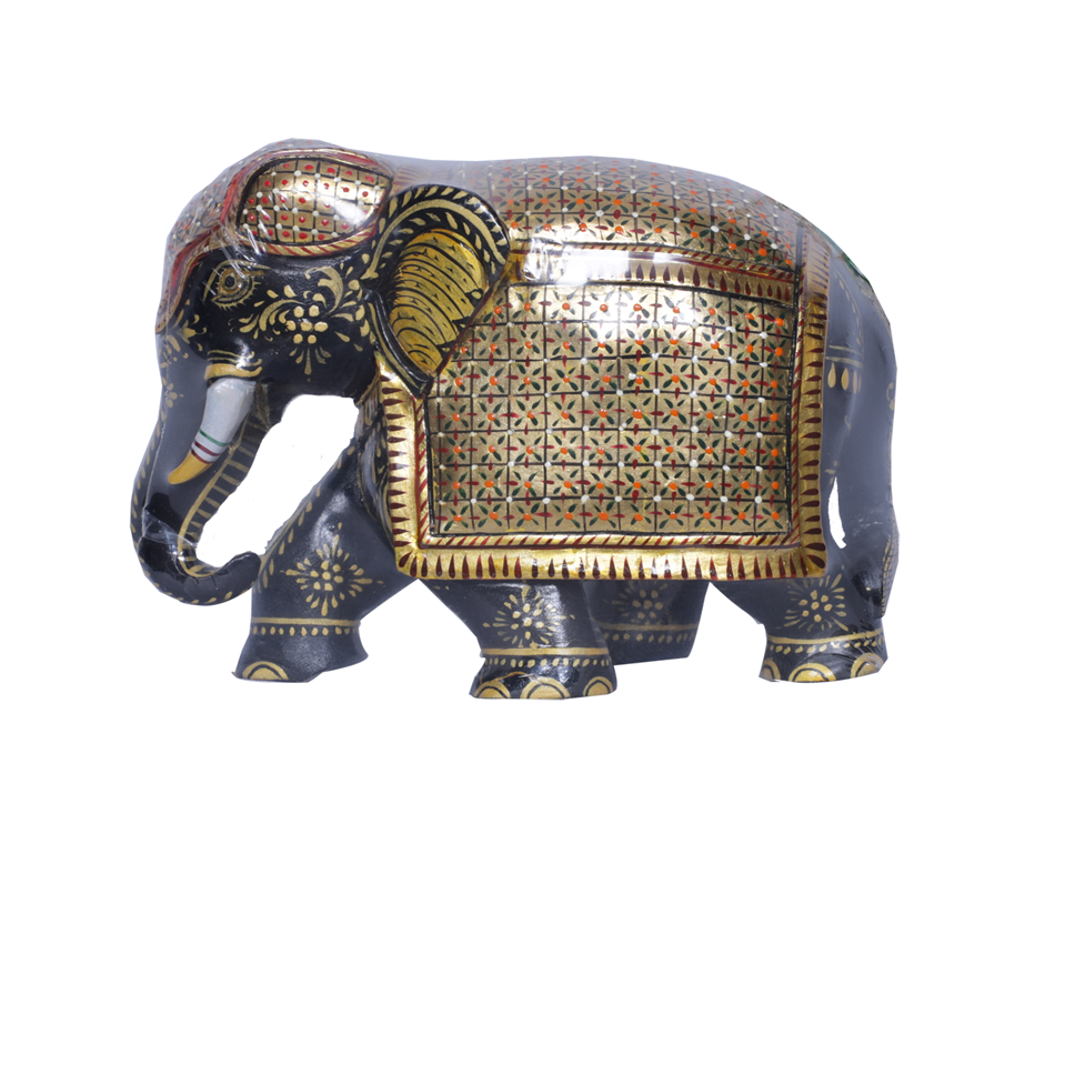 Traditional Dark Teak Painted Elephant