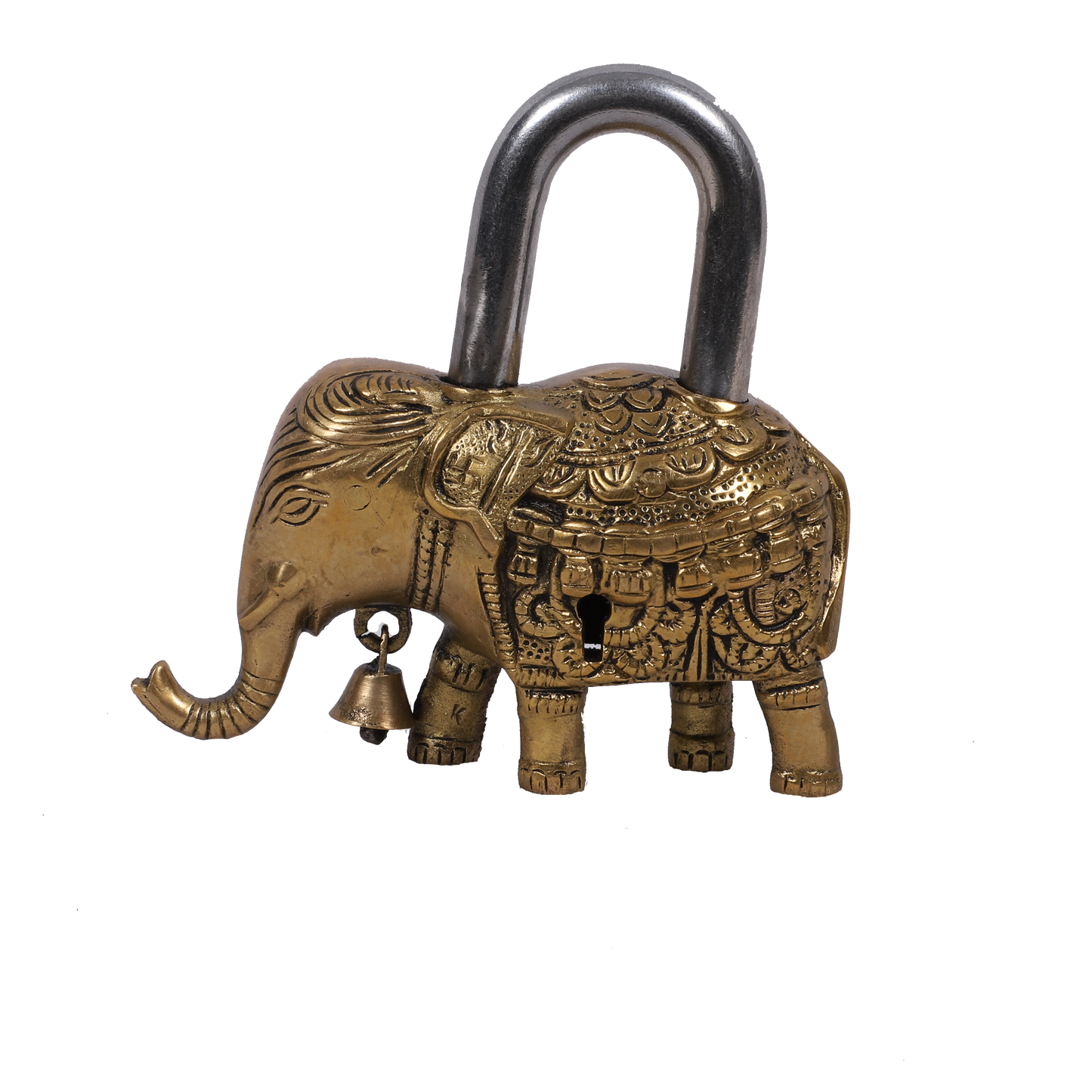 Antique Brass Elephant Padlock with Key