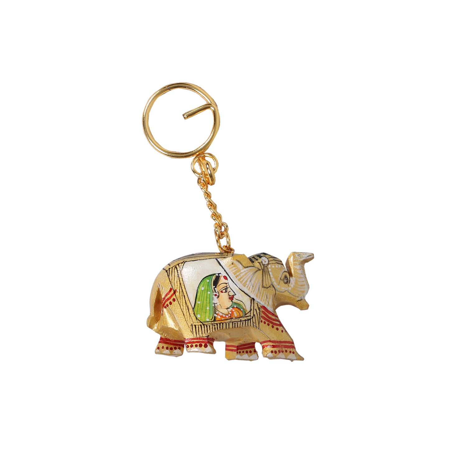 White Painted Wood Elephant Keychain Set