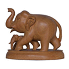 Plain Wooden Trunk-Up Elephant with Base