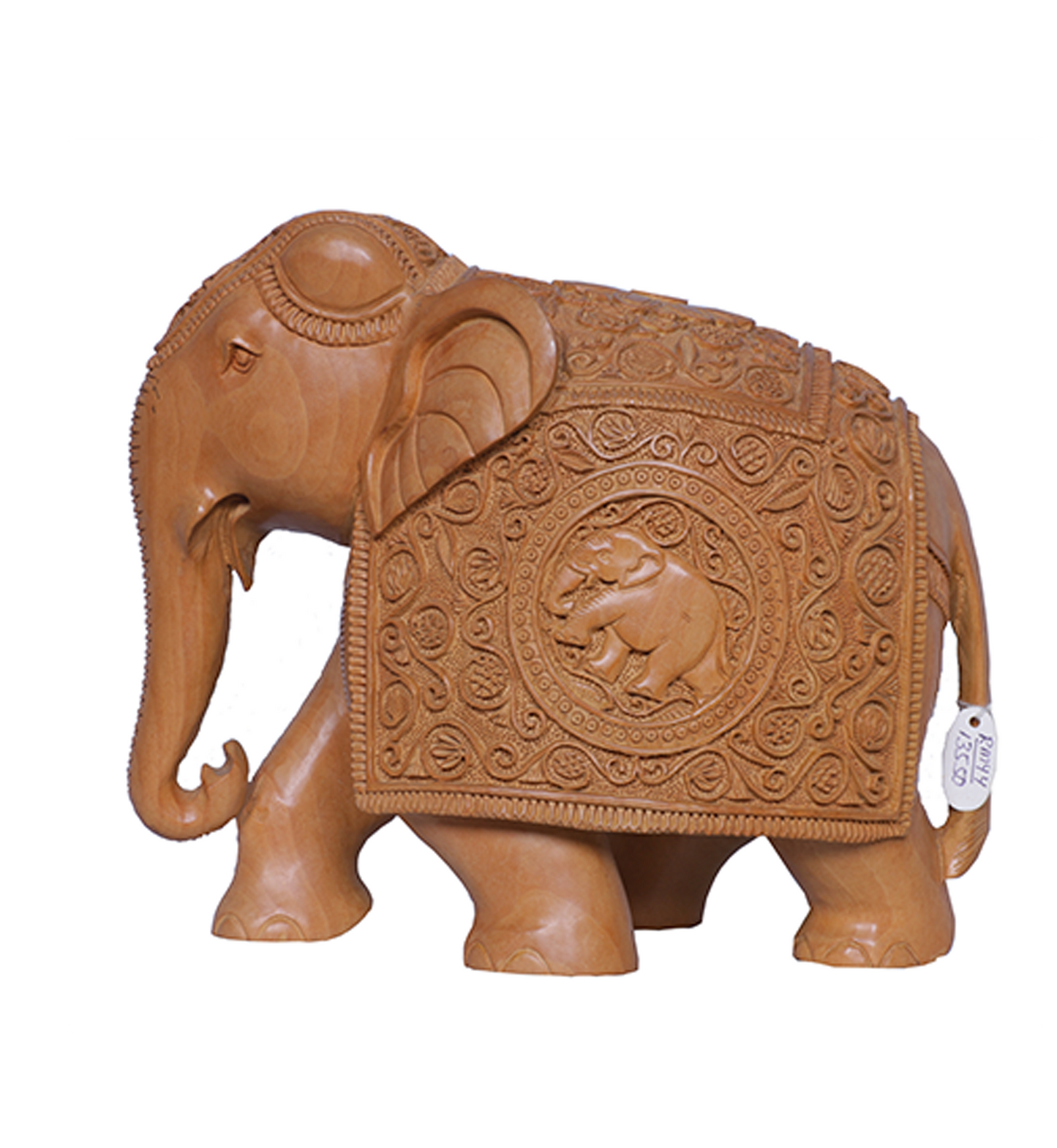 Carved Wooden Trunk-Down Elephant