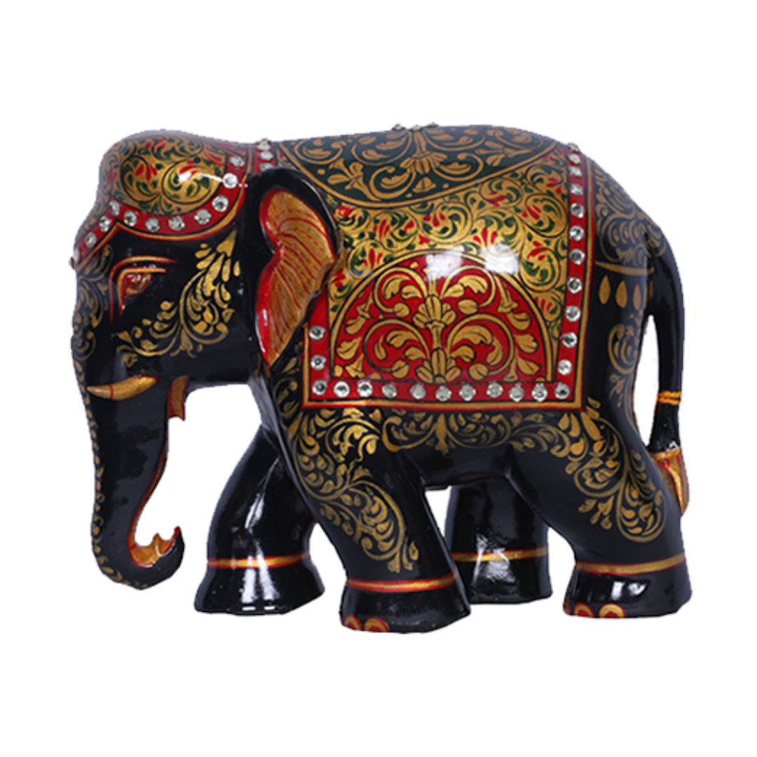 Majestic Dark Teak Floral Painted Elephant