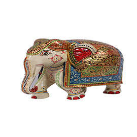 Polychrome Wooden White Elephant with Gold Leaf Detailing