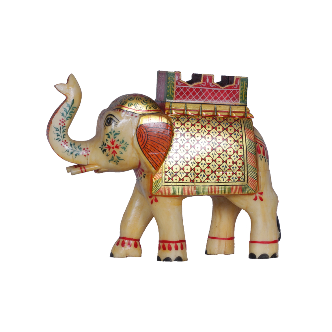 Vibrant Camel Bone Trunk-Up Elephant with Howdah