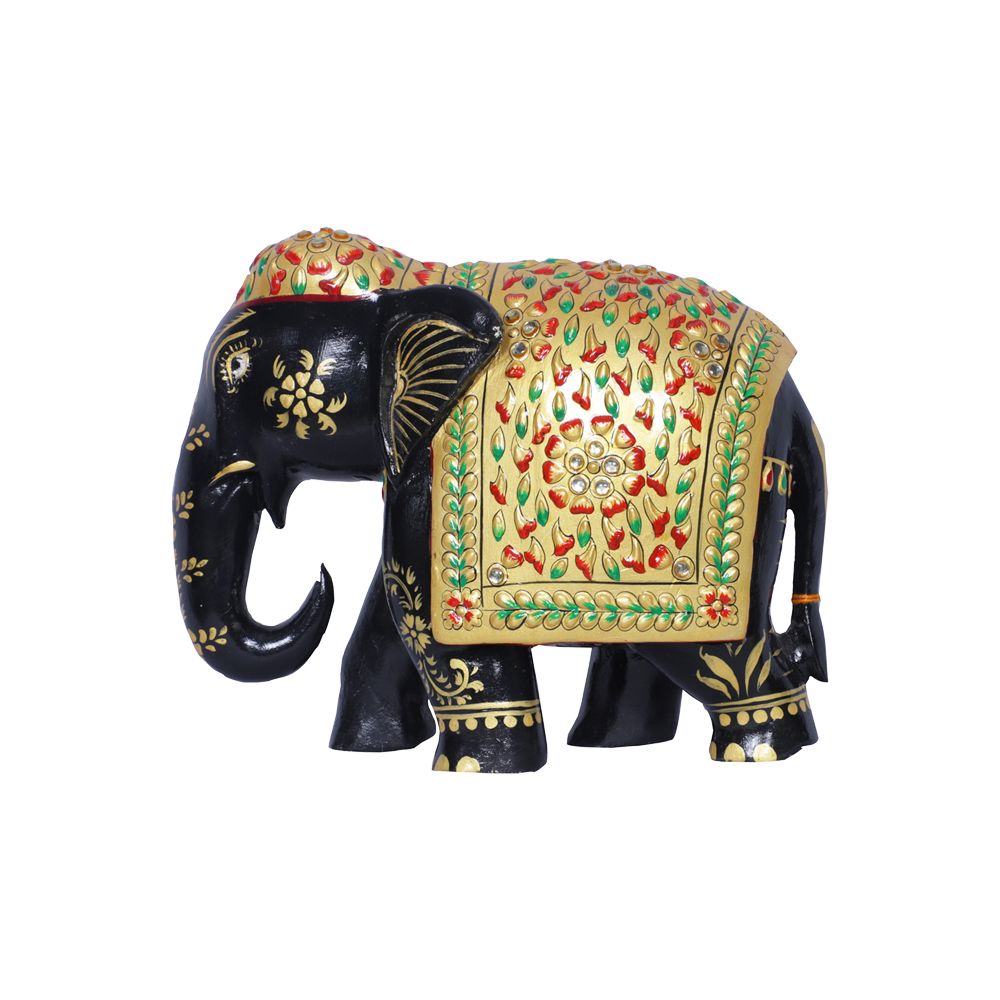 Majestic Dark Teak Floral Painted Elephant