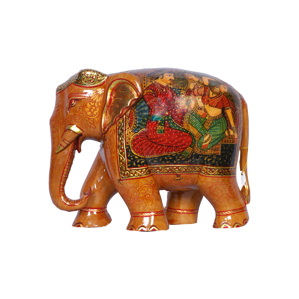 Amorous Dark Teak Painted Elephant