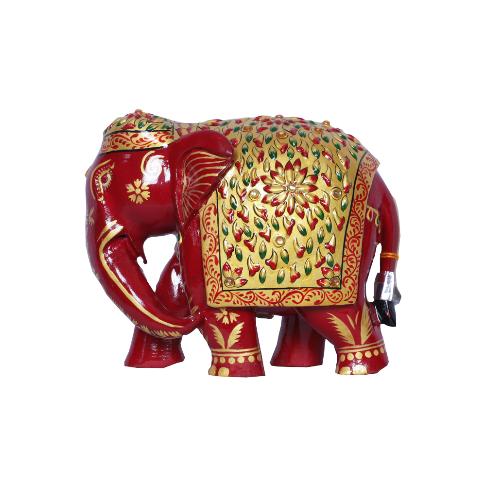 Majestic Painted Wooden Elephant Figurine