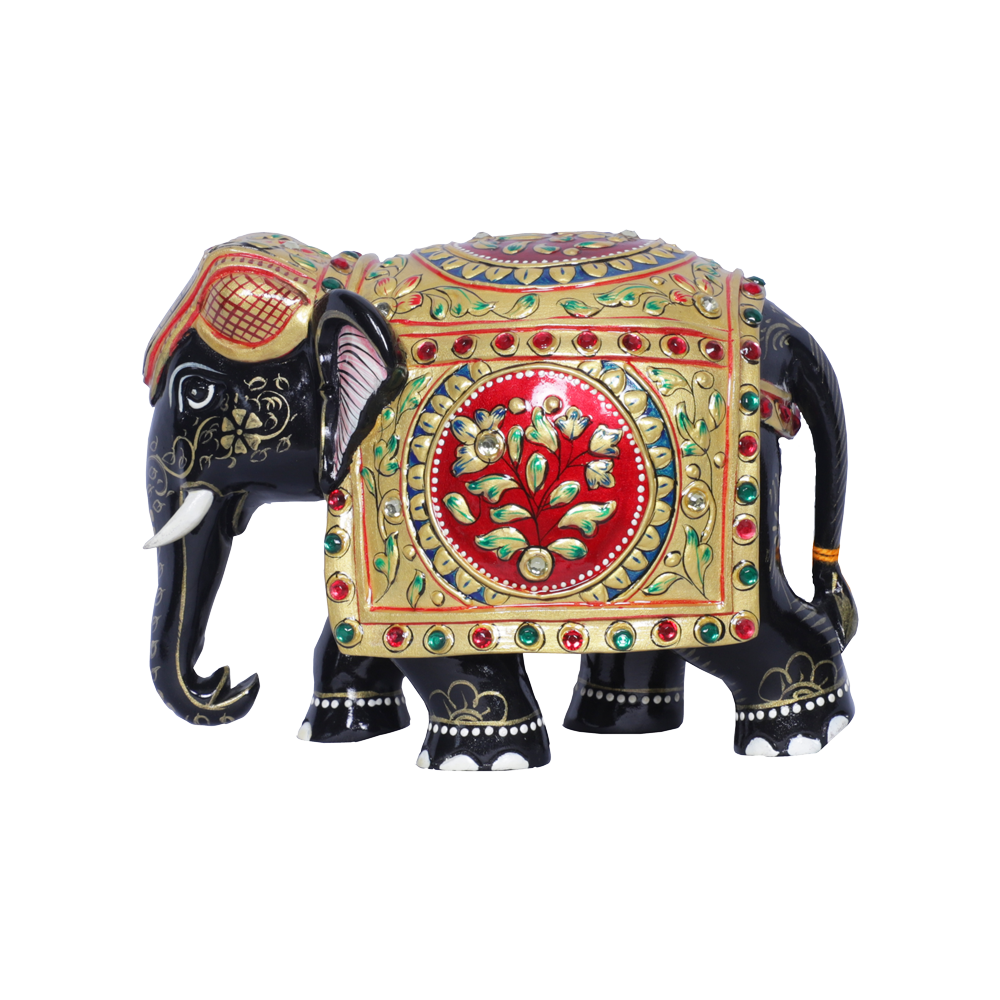 Majestic Painted Wooden Elephant Figurine