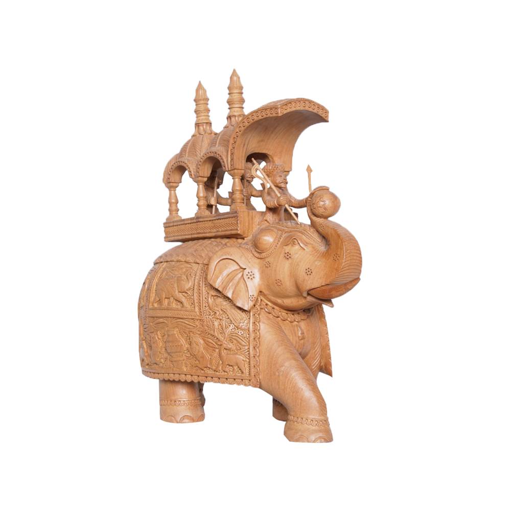 Medium Carved Wooden Ambari Elephant