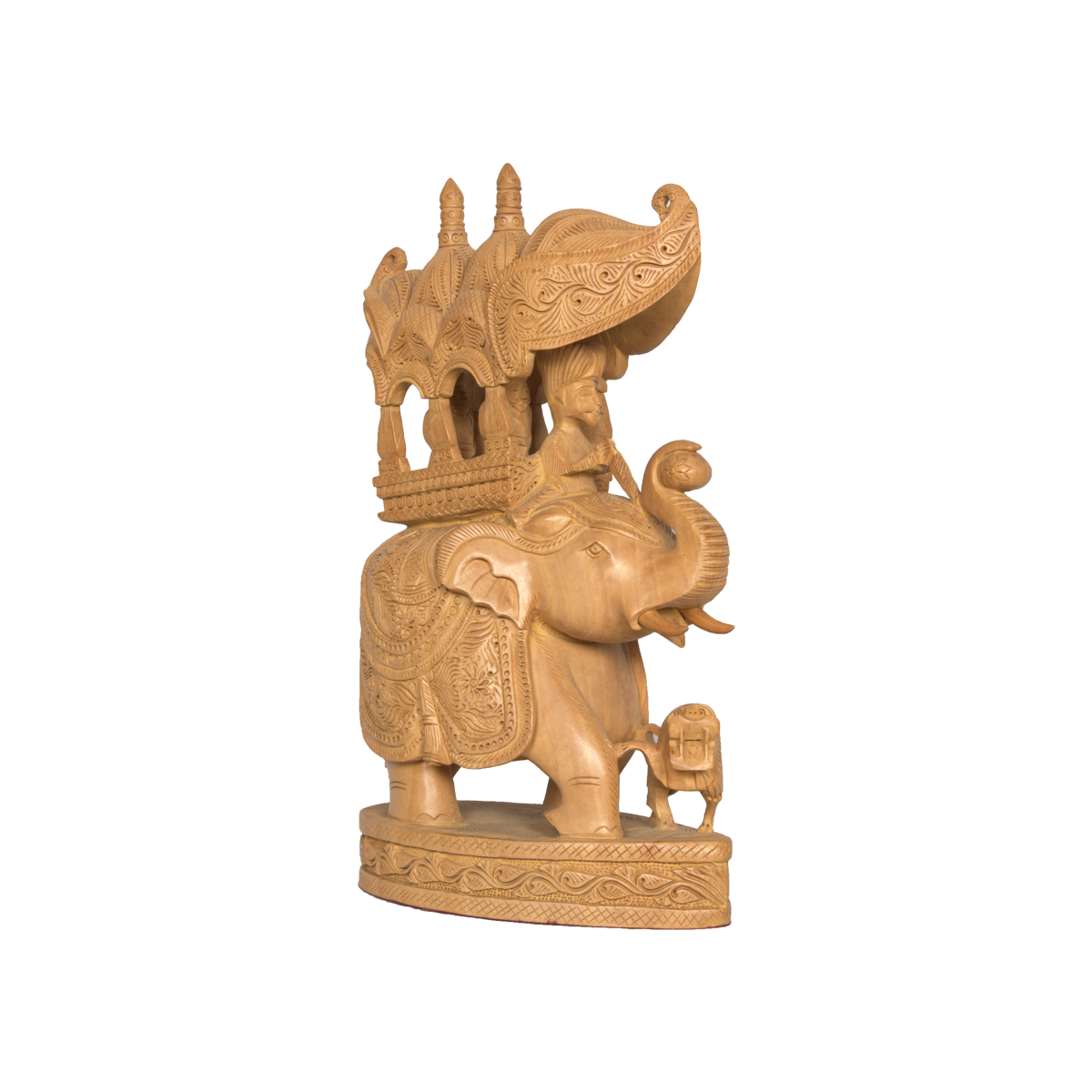 Finely Carved Wooden Ambari Elephant with Base