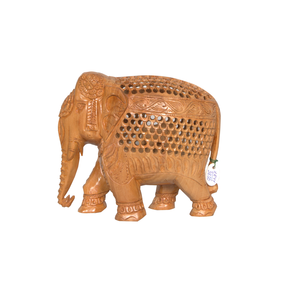 Jaali-Designed Wooden Elephant with Base