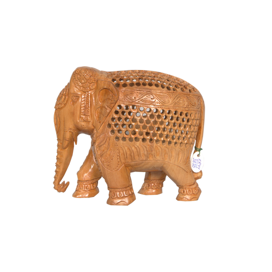 Jaali-Designed Wooden Elephant with Base