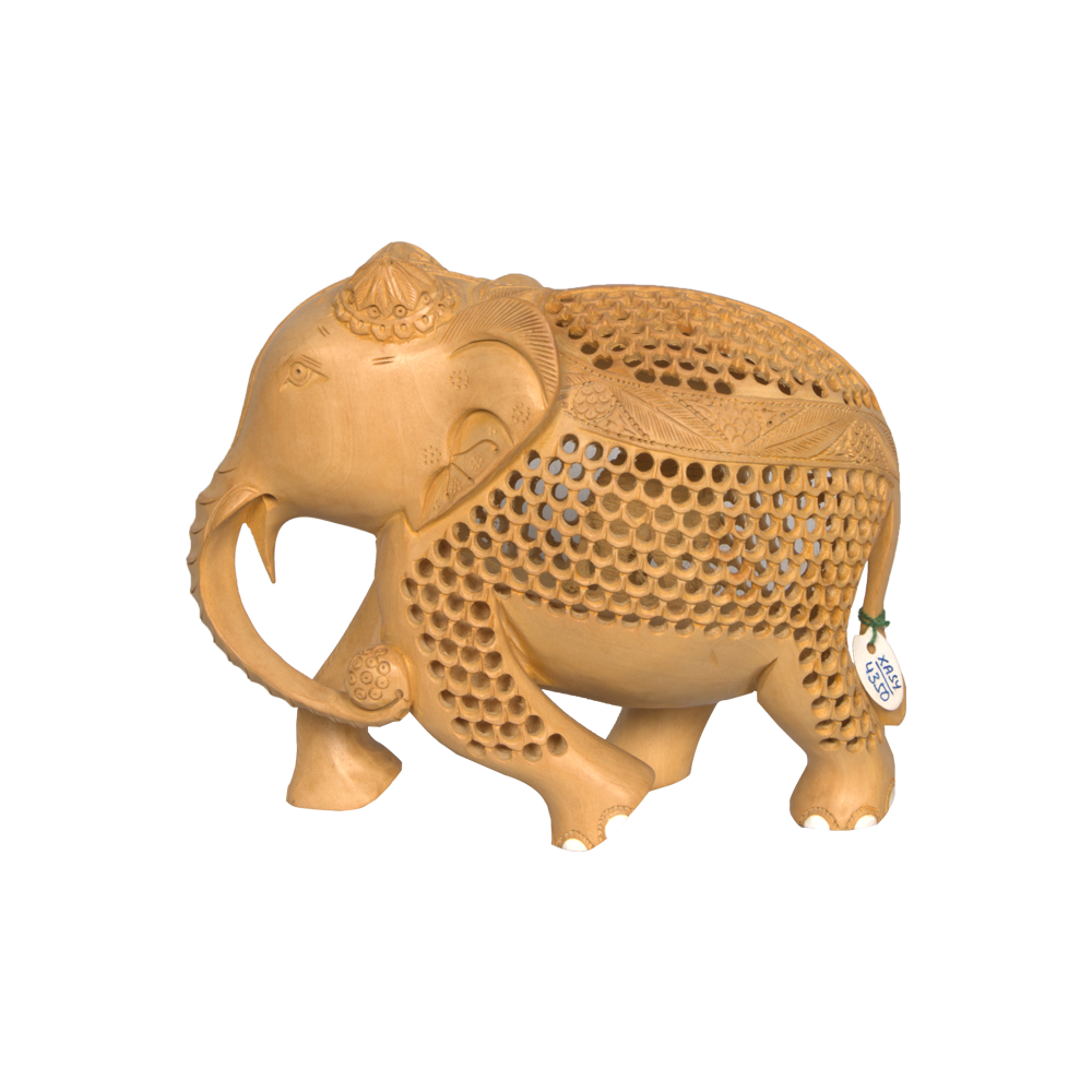 Jaali-Designed Wooden Elephant with Base