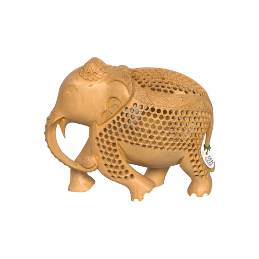 Jaali-Designed Wooden Elephant with Base