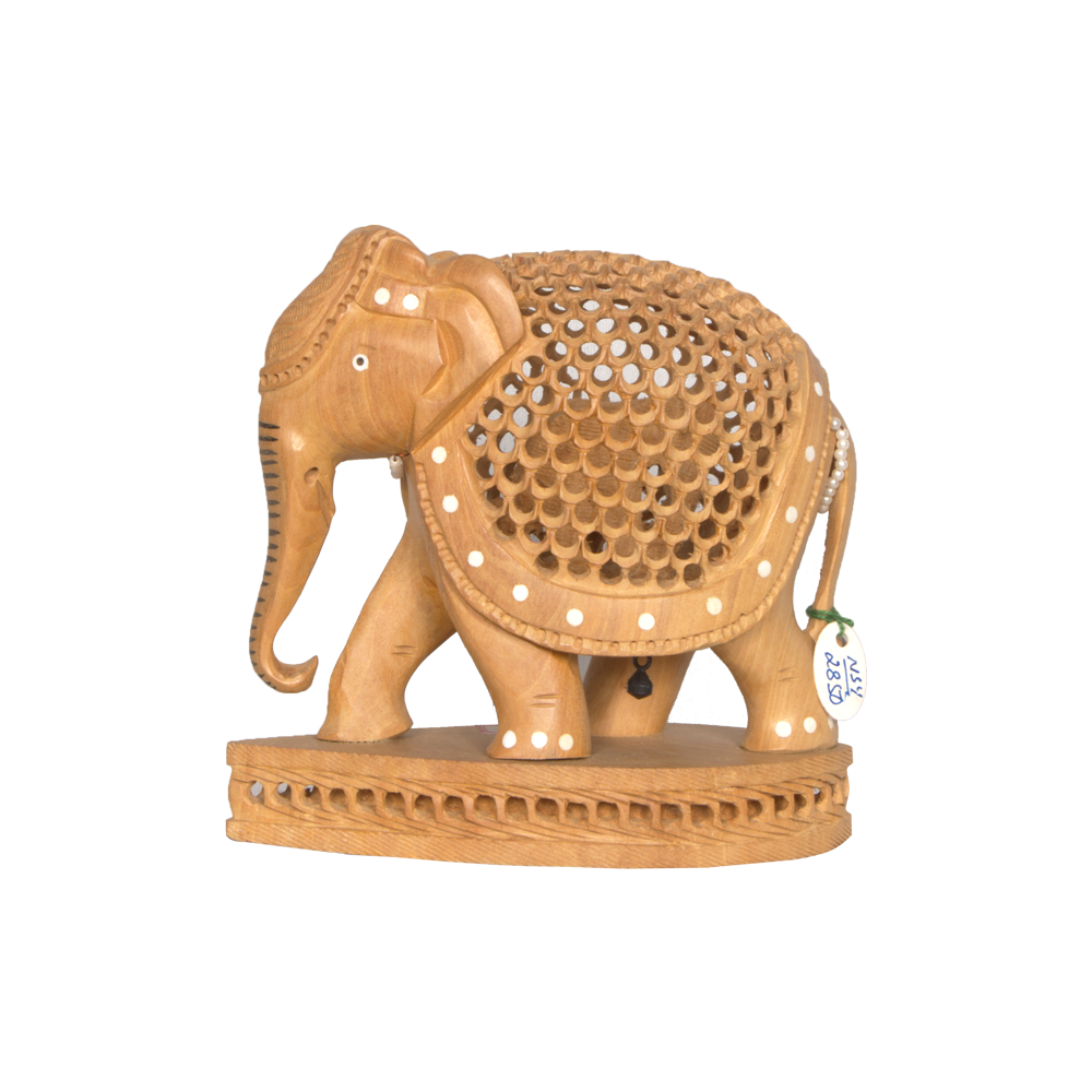 Jaali-Designed Wooden Elephant with Base