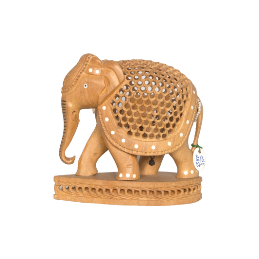 Jaali-Designed Wooden Elephant with Base