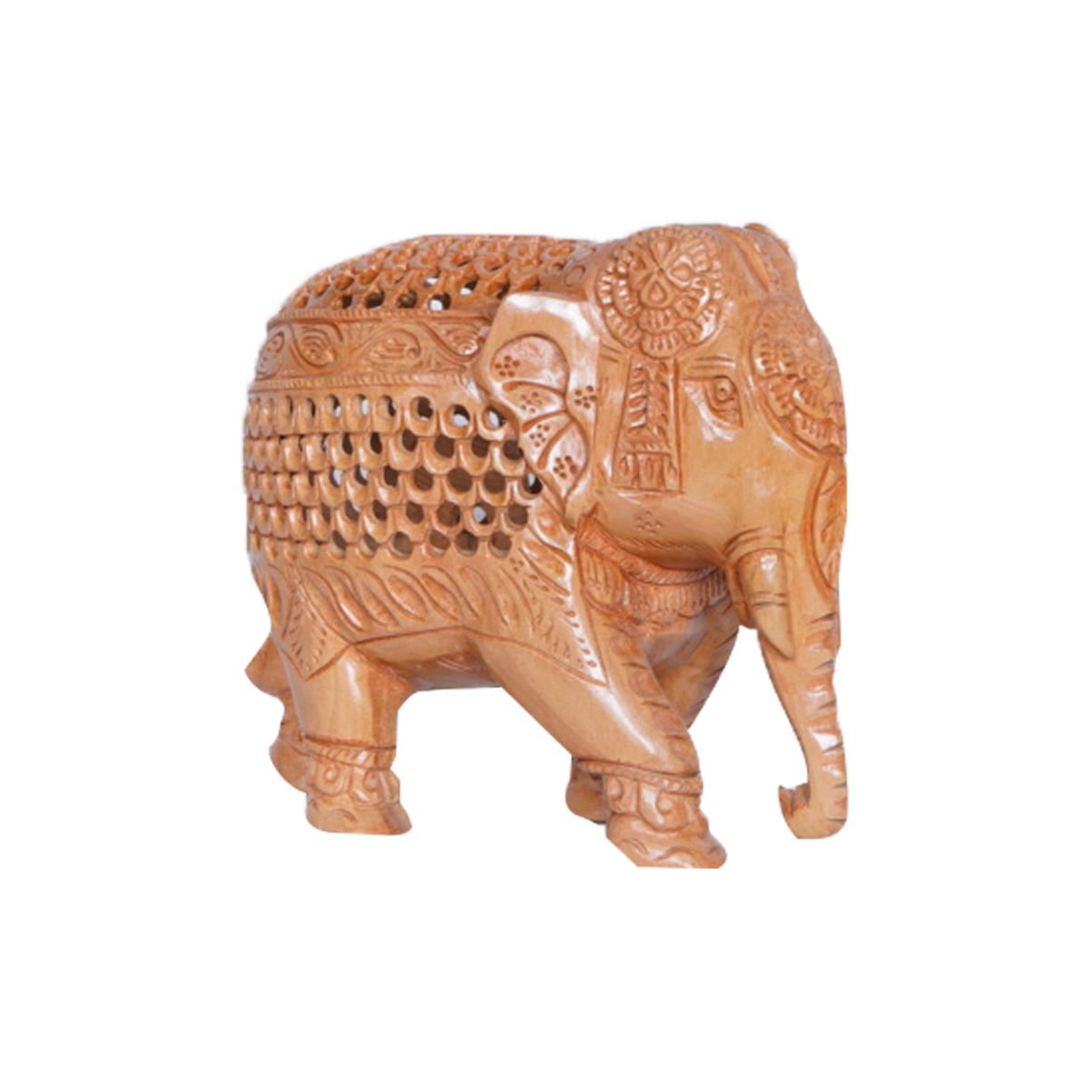 Jaali-Designed Wooden Elephant with Base