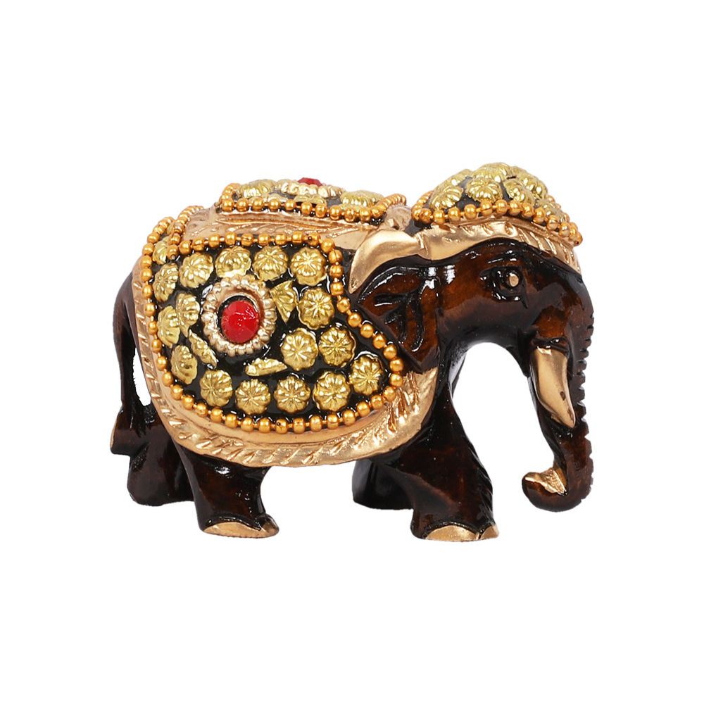 Intricate Wood Elephant Brass Filling Set