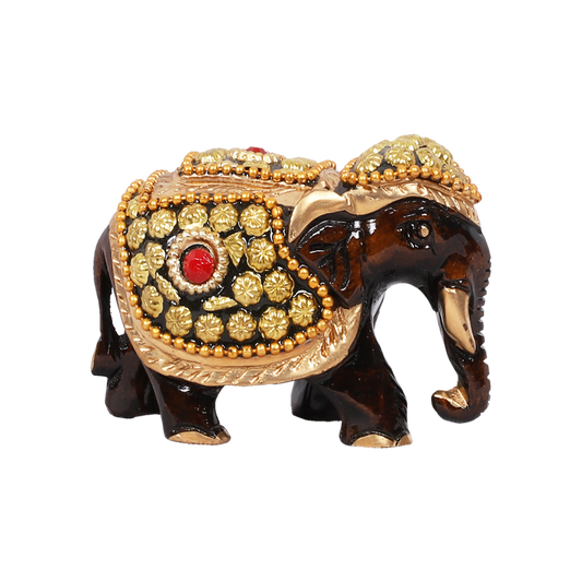 Intricate Wood Elephant Brass Filling Set