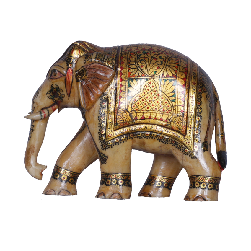 Royal Camel Bone Trunk-Down Elephant Figurine