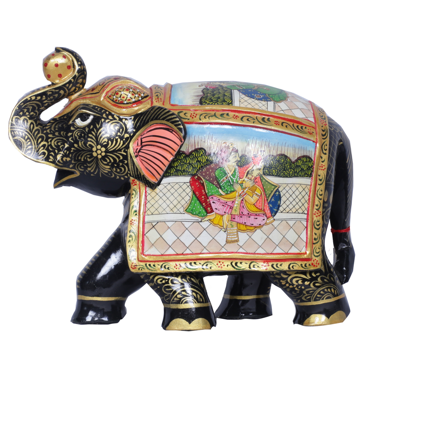 Romantic Dark Teak Trunk-Up Painted Elephant