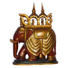 Gold Embellished Wooden Trunk-Down Elephant