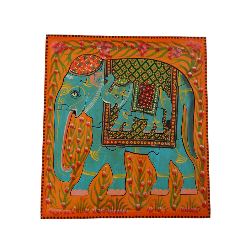 Polychrome Wooden Elephant Puzzle