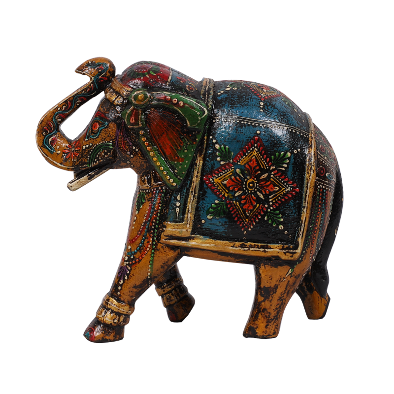 Multicoloured Wooden Trunk-Up Elephant