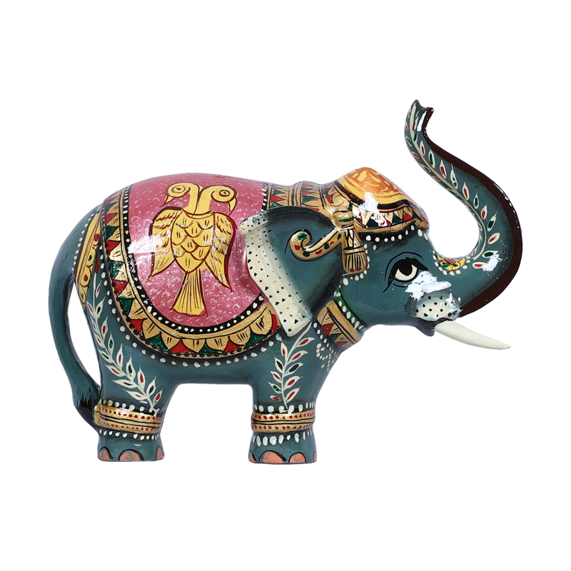 Multicoloured Wooden Trunk-Up Elephant